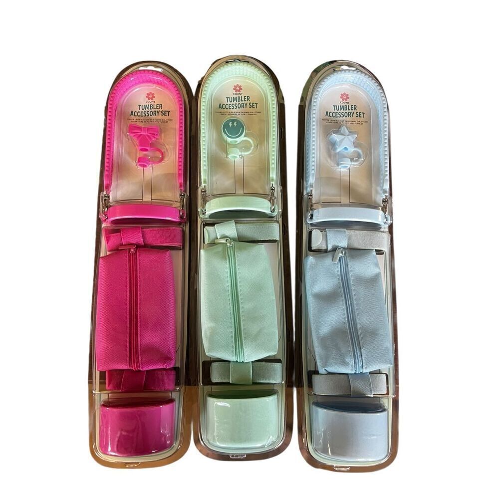 3 Target 4 piece accessories Stanley yeti tumbler set pink blue green pouch stra